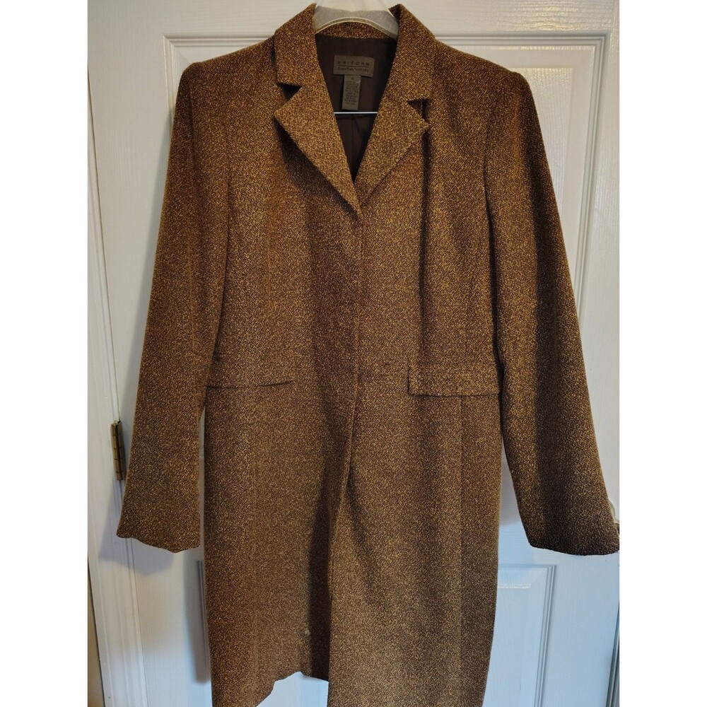 John Paul Richard Women's Brown Herringbone Button Lined Mid-Length Coat 12